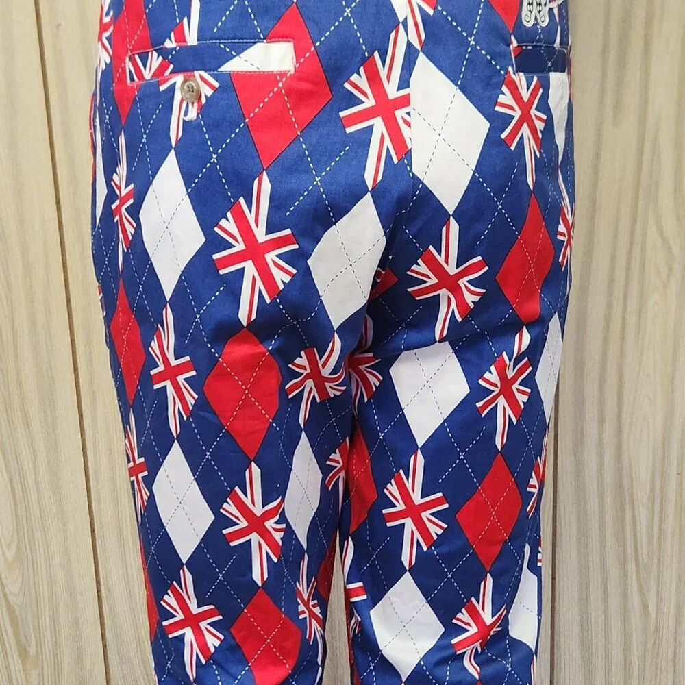 British flag golf pants 36 men Royal Awesome cotton - Picture 6 of 9